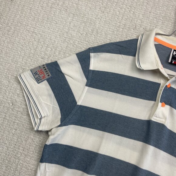 Helly Hansen Ocean Race Polo Shirt Men Sz L Blue White Striped Nautical Sailing - Picture 2 of 16